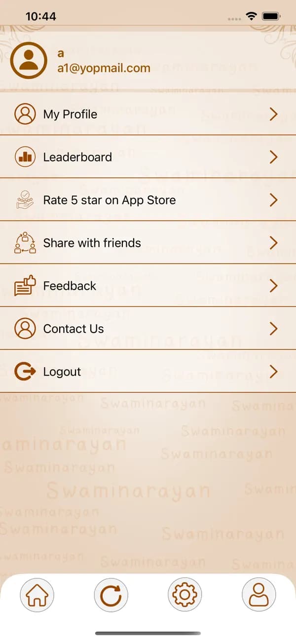 Profile and leaderboard screen in the Loyadham Jap Yagna app