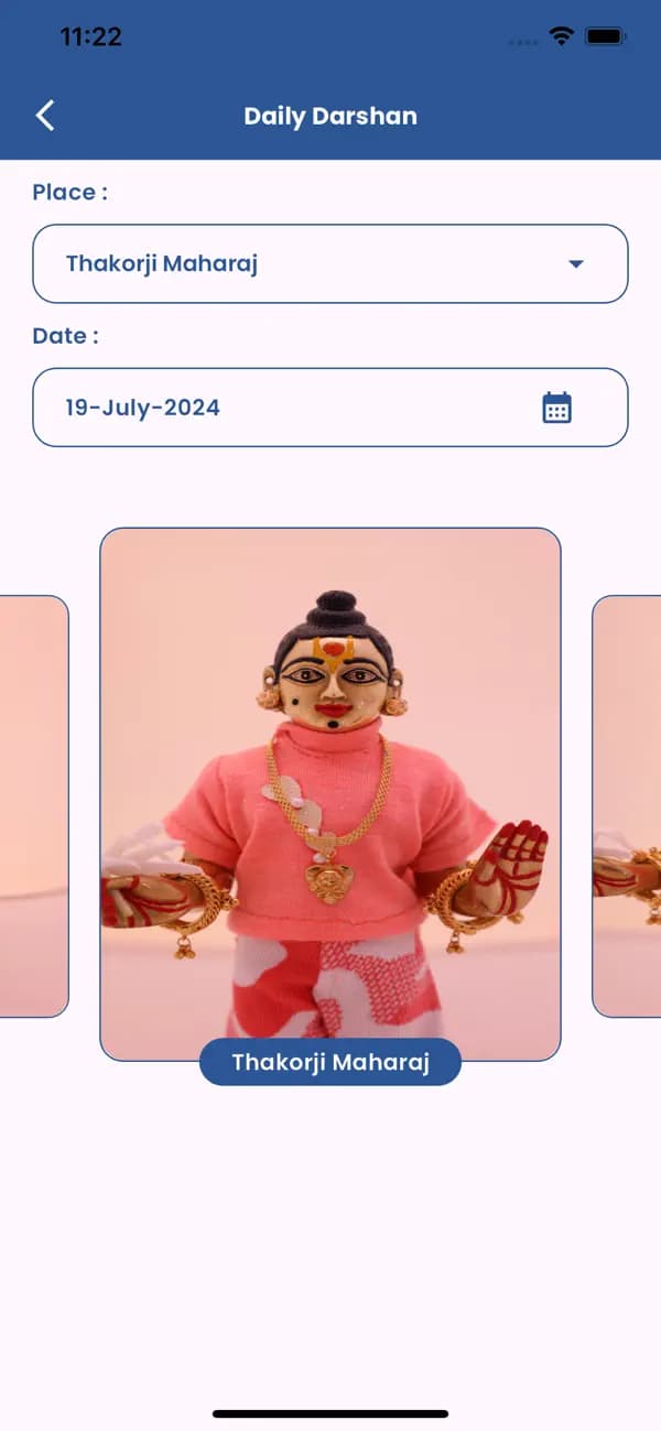 Daily Darshan screen in the Loyadham Satsang app